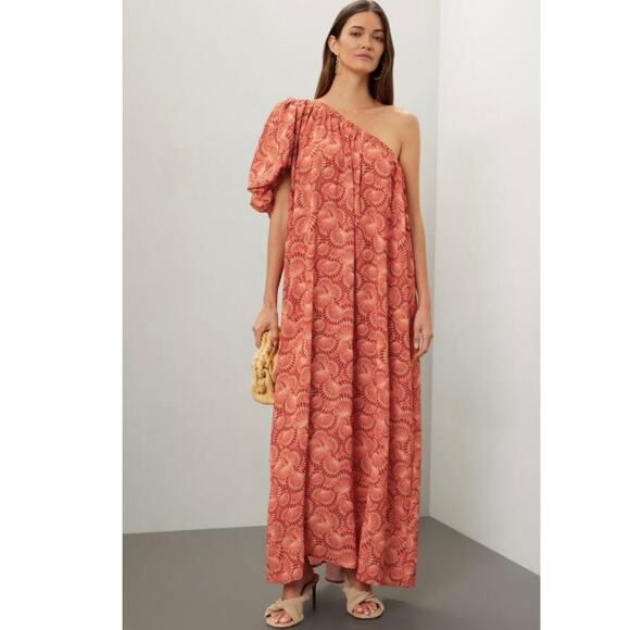 Lobo Rosa Dresses & Skirts - LOBOROSA Red Beige Shell Print One Shoulder Valeria Maxi Dress Size Small